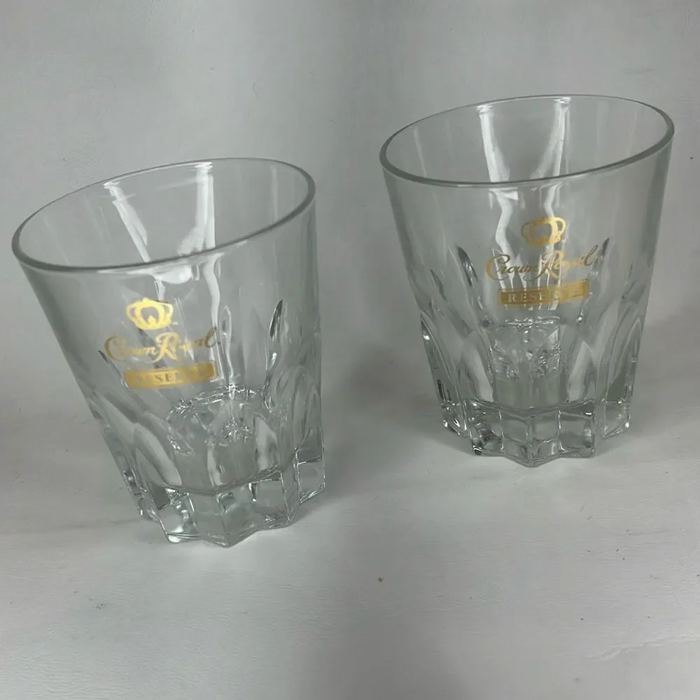 Crown Royal Reserve 8 Oz Rocks Glass 3 1/4 Round 4 In Tall Set 2 Whiskey Cocktai